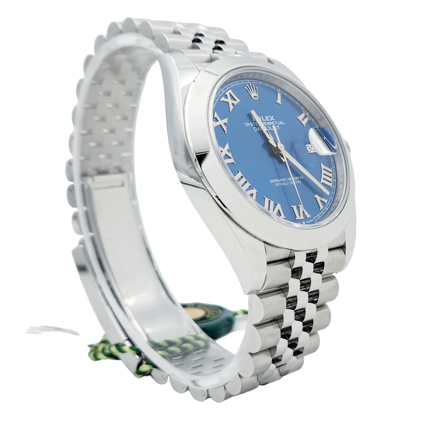 Men's Rolex 41mm DateJust Stainless Steel Watch with Roman Sky Blue Dial and Smooth Bezel. (Pre-Owned 126300)