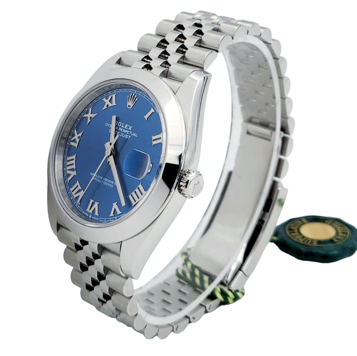 Men's Rolex 41mm DateJust Stainless Steel Watch with Roman Sky Blue Dial and Smooth Bezel. (Pre-Owned 126300)