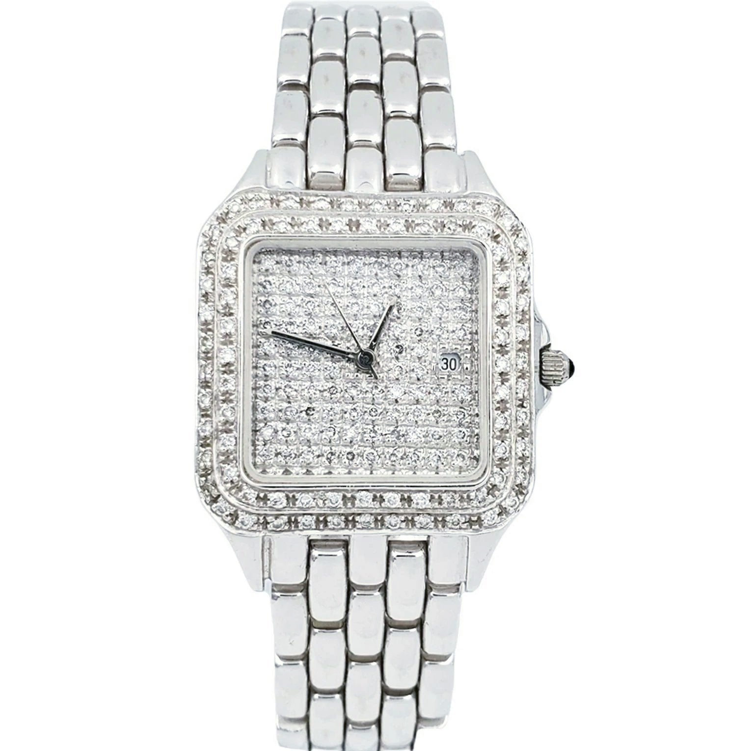 Unisex Geneve 14K White Gold Watch with Diamond Dial and Diamond Bezel. (Pre-Owned)