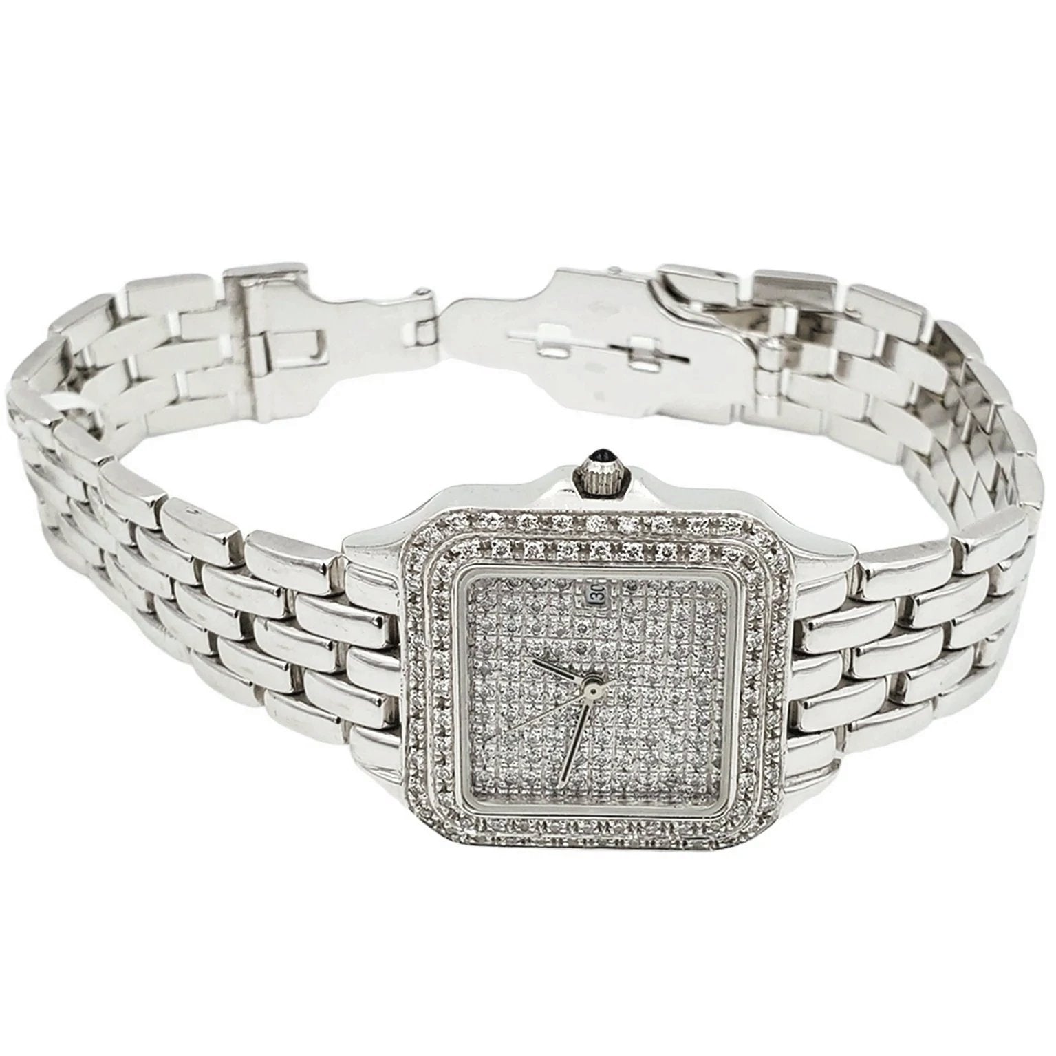 Unisex Geneve 14K White Gold Watch with Diamond Dial and Diamond Bezel. (Pre-Owned)