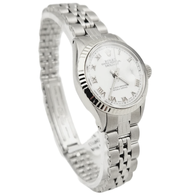 Ladies Rolex 26mm DateJust Stainless Steel Watch with White Dial and Fluted Bezel. (Pre-Owned)