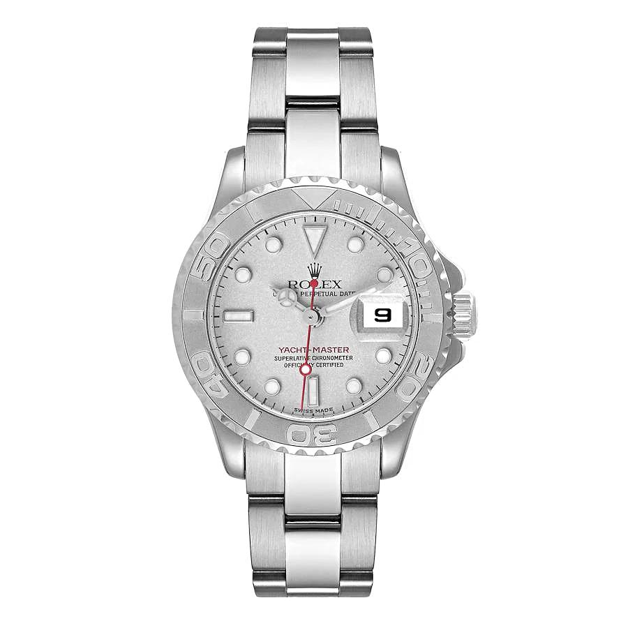 Ladies Rolex 29mm Yacht Master Stainless Steel Watch with Silver Dial and Rotatable Platinum Bezel. (UNWORN 169622)