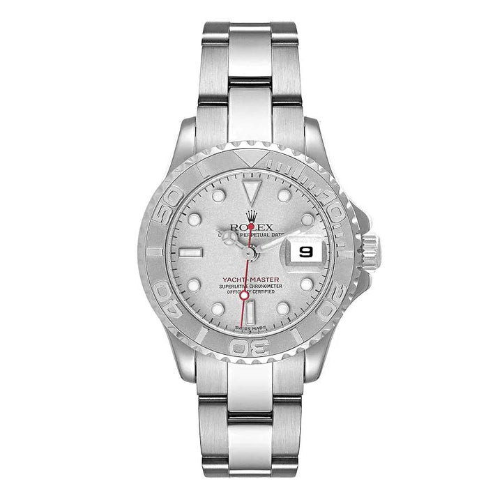 *2008 Ladies Rolex 29mm Yacht Master Stainless Steel Watch with Silver Dial and Rotatable Platinum Bezel. (UNWORN 169622)
