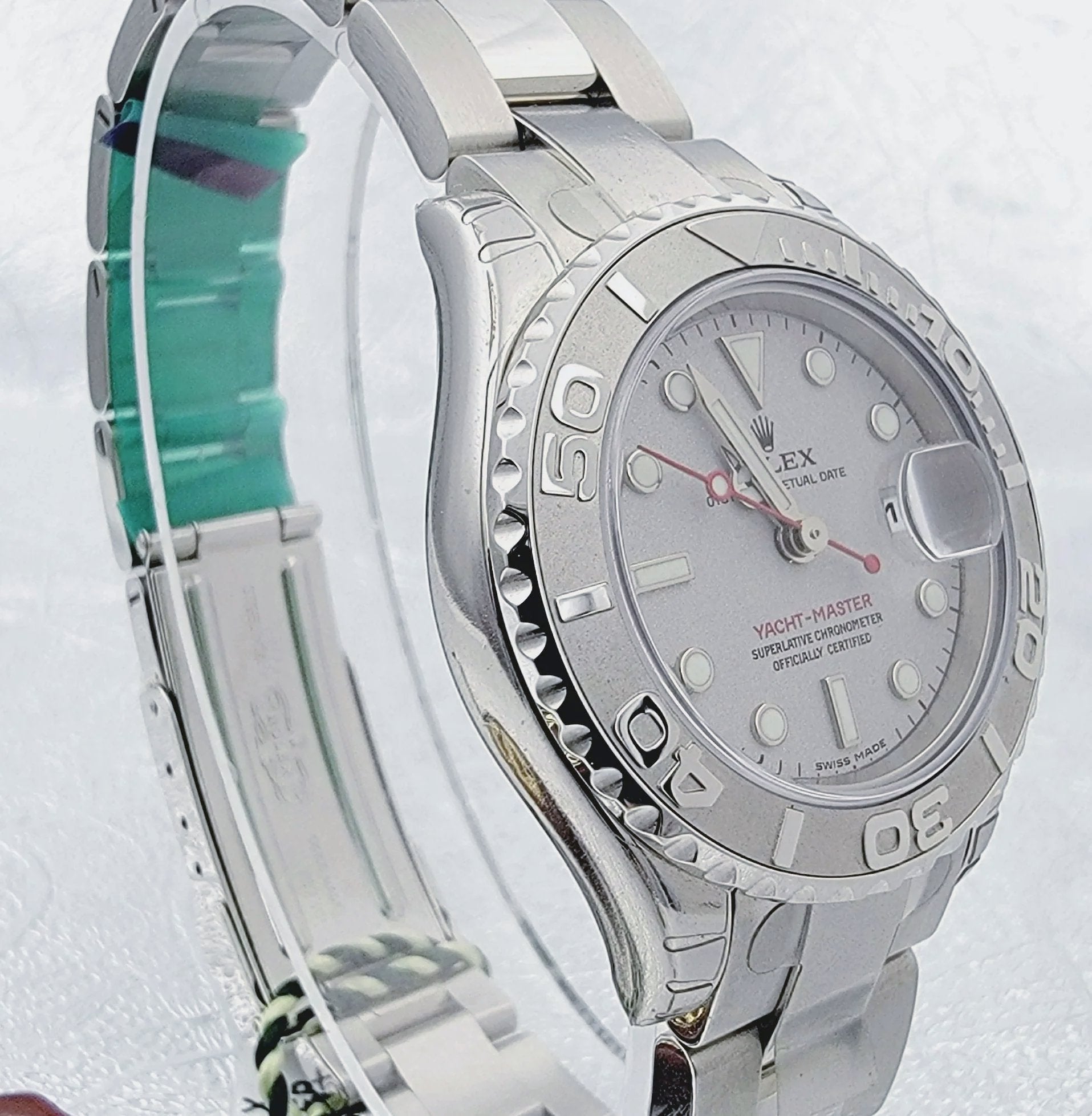 Ladies Rolex 29mm Yacht Master Stainless Steel Watch with Silver Dial and Rotatable Platinum Bezel. (UNWORN 169622)