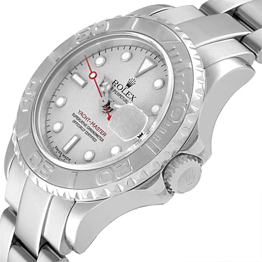 Ladies Rolex 29mm Yacht Master Stainless Steel Watch with Silver Dial and Rotatable Platinum Bezel. (UNWORN 169622)