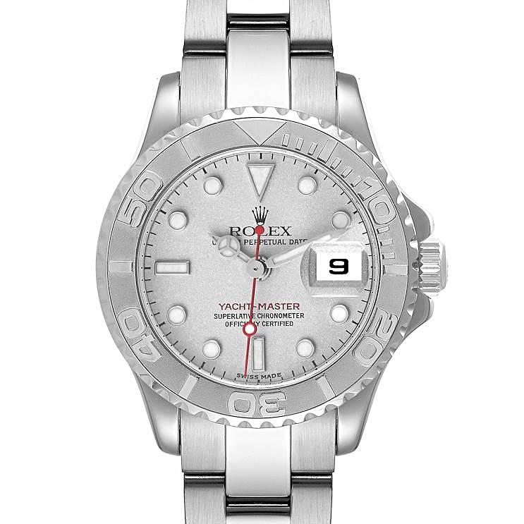 Ladies Rolex 29mm Yacht Master Stainless Steel Watch with Silver Dial and Rotatable Platinum Bezel. (UNWORN 169622)