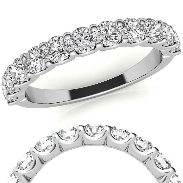 Woman's 14K White Gold 10 Stone 0.80 CT (SI Color H/I) 2.6 GR Diamond Anniversary Band. (Size: 6.5)