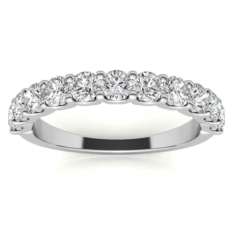 Woman's 14K White Gold 11 Stone 1.10 CT (SI Color H/I) 2.1 GR Diamond Anniversary Band. (Size: 6.5)