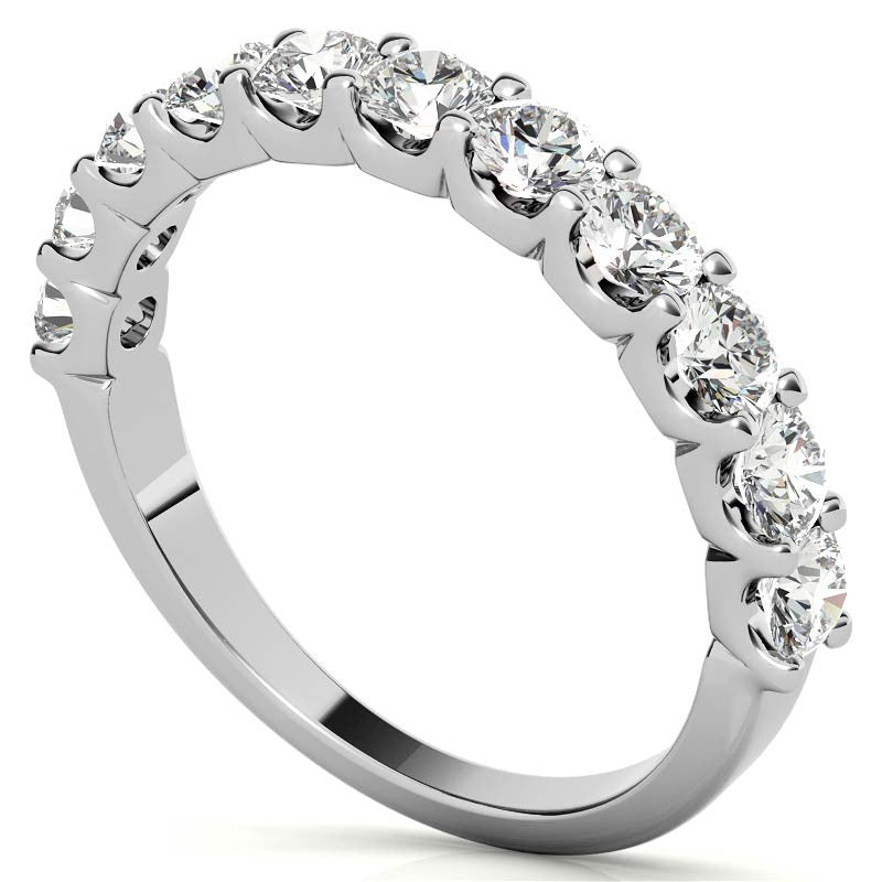 Woman's 14K White Gold 11 Stone 1.10 CT (SI Color H/I) 2.1 GR Diamond Anniversary Band. (Size: 6.5)