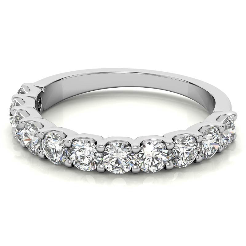 Woman's 14K White Gold 11 Stone 1.10 CT (SI Color H/I) 2.1 GR Diamond Anniversary Band. (Size: 6.5)