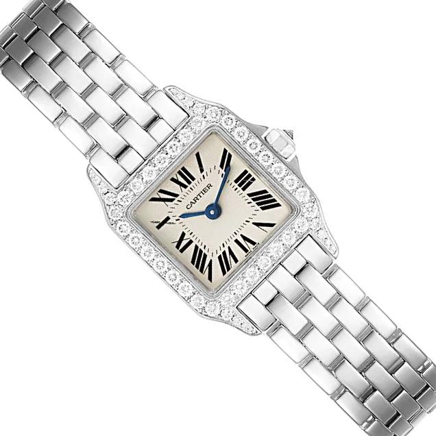 Ladies Medium Cartier Panthere Watch with 1.00 CT Custom Diamond Bezel and Lugs In Polished Finish. (Pre-Owned W25065Z5)