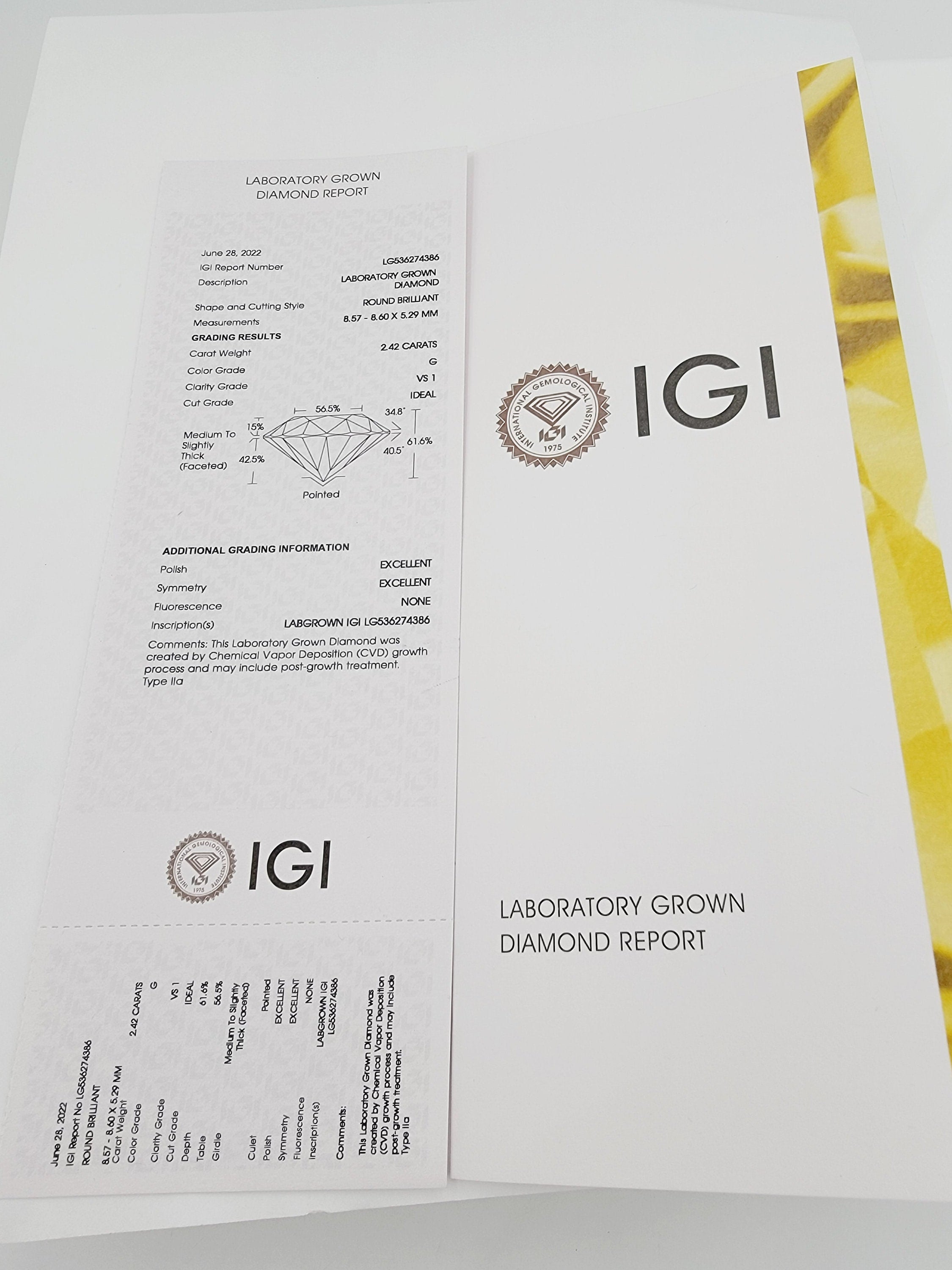 2.42ct Round Brilliant Cut Lab Grown Diamond-VS1 Clarity, G Color