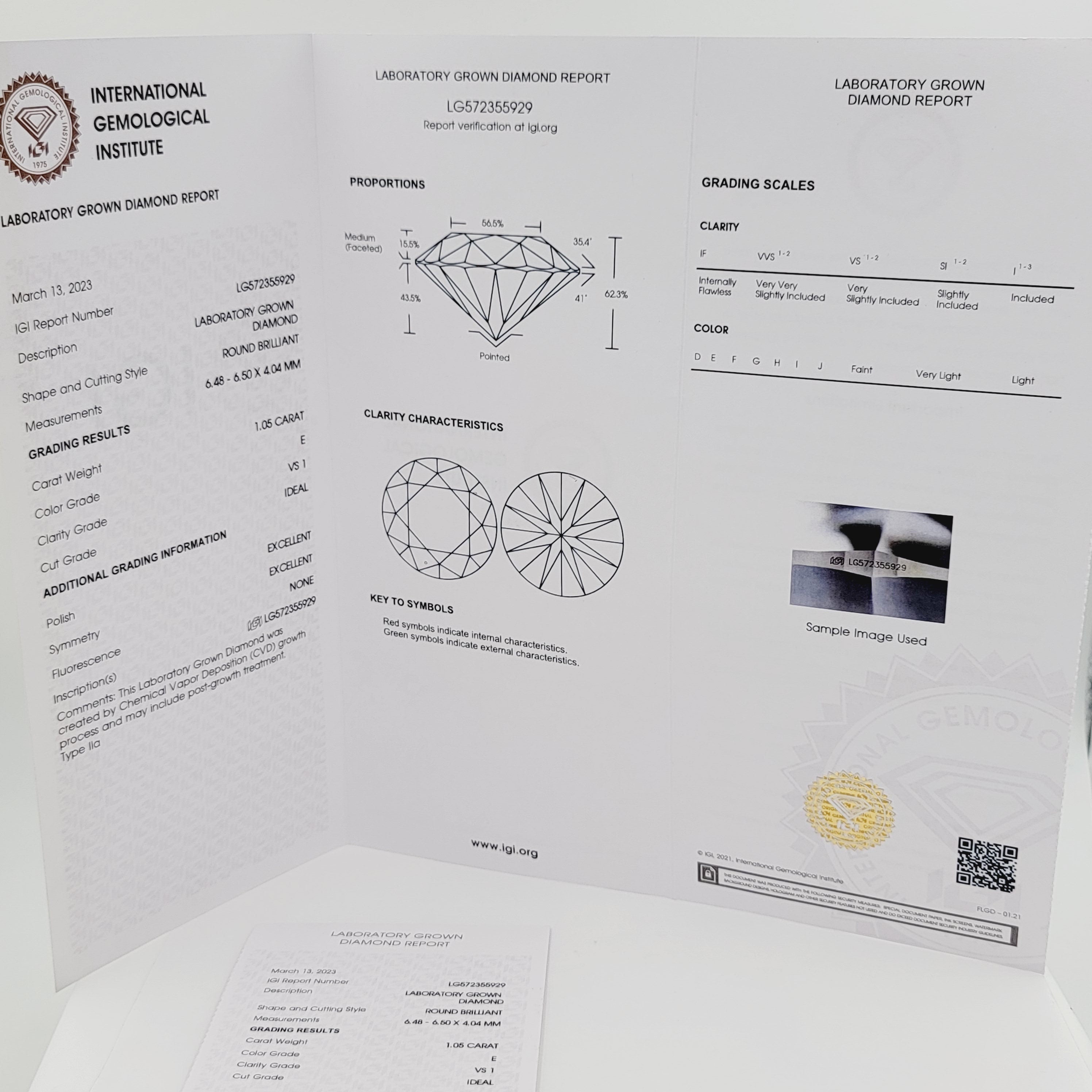 1.05ct Round Brilliant Cut Lab Grown Diamond-VS1 Clarity, E Color