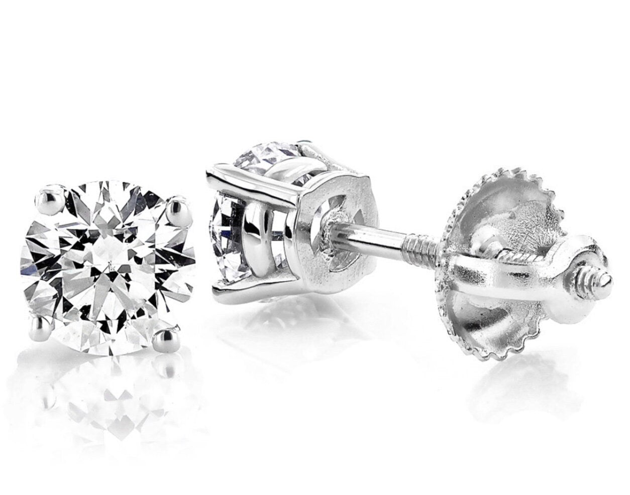 14k white gold diamond stud screw back earring Lab Grown, gift for her