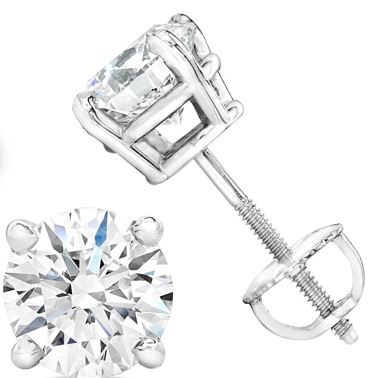 14k white gold diamond stud screw back earring Lab Grown, gift for her