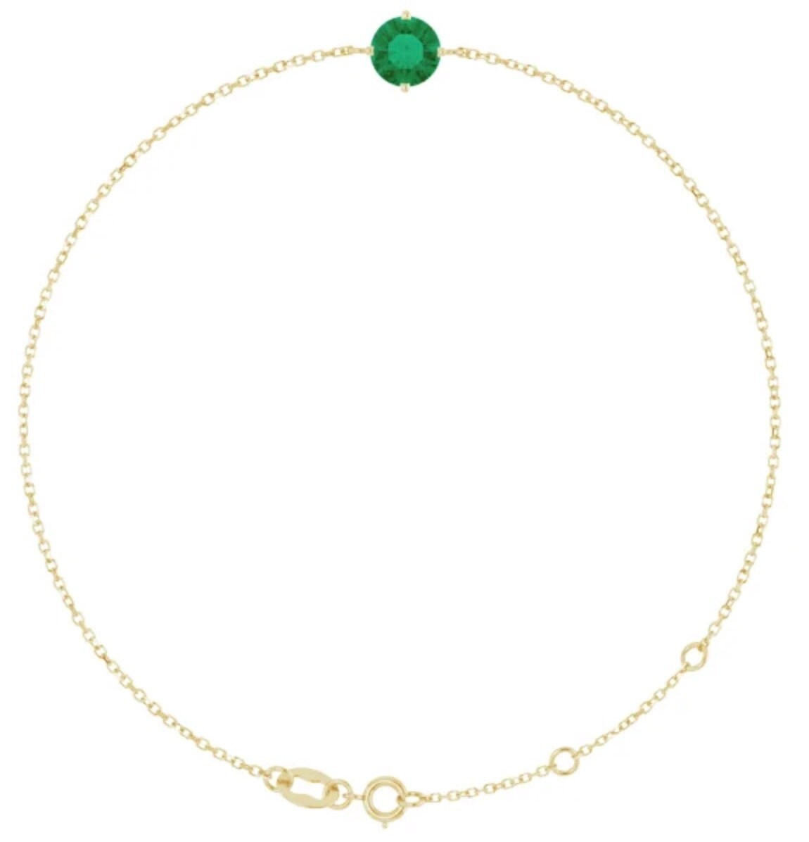 14K Yellow 6 mm Lab-Grown Emerald Bracelet, Gift for her, Bridal jewelry