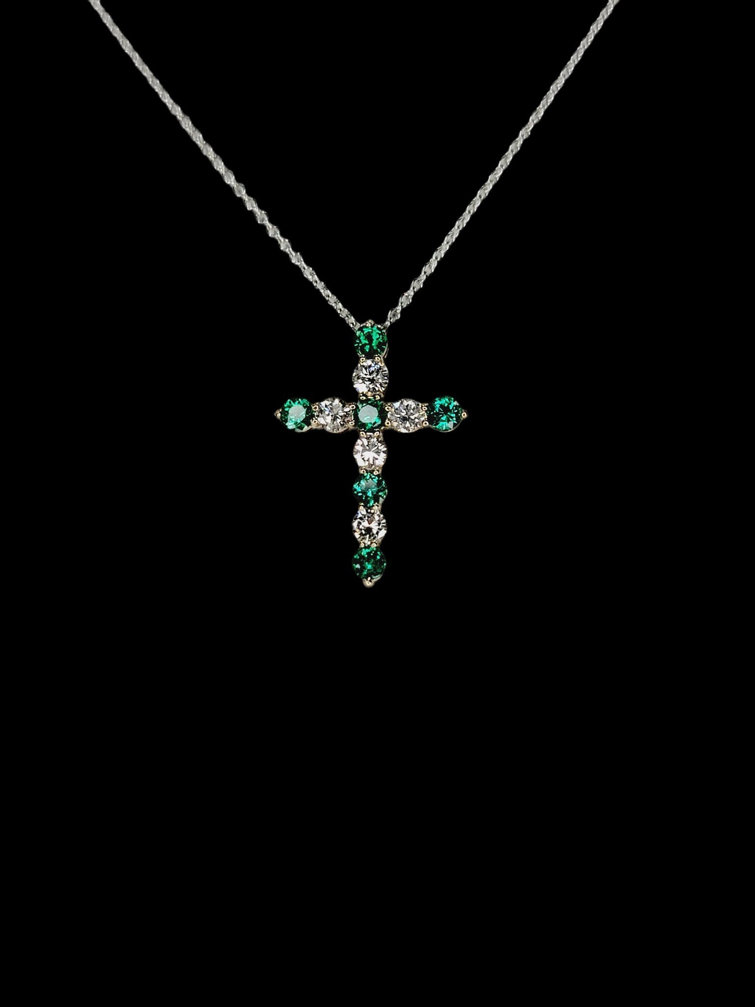 14k emerald diamond cross lady's pendant gift for her, women's fashion