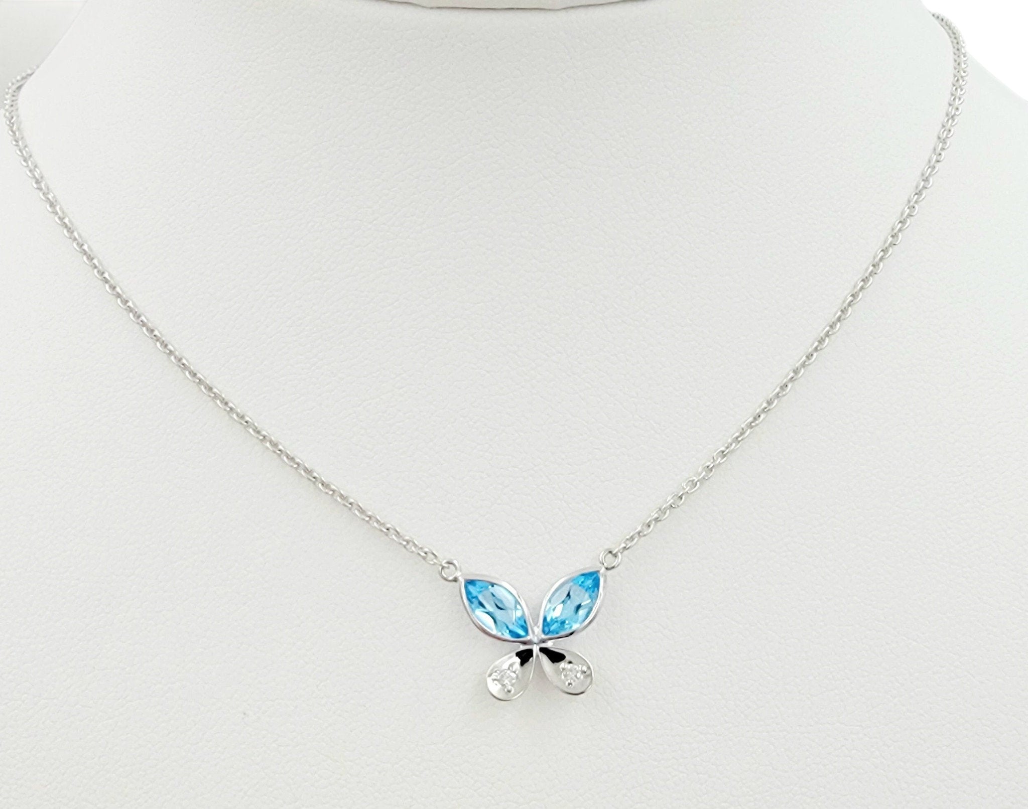 14k white gold women's butterfly pendant necklace , gift for her adjustable necklace