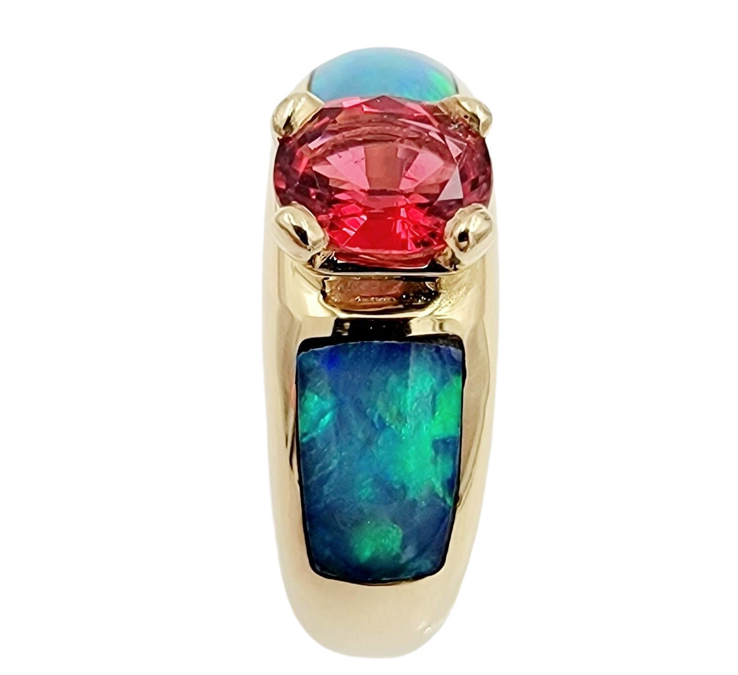 Exquisite 14k Yellow Gold Ruby and Boulder Opal Ring