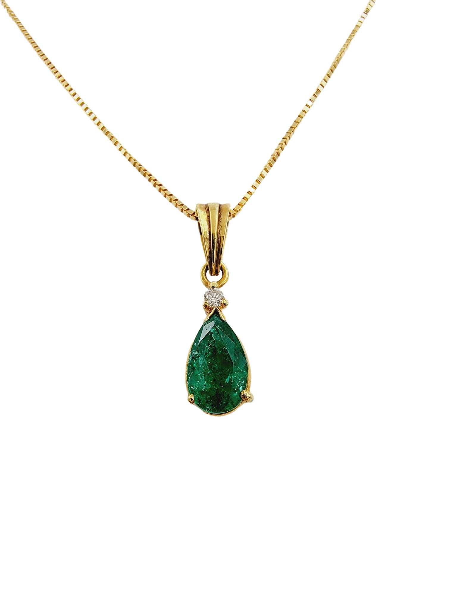 18k yellow gold Emerald lady's pendant necklace with emerald tear drop, gift for her