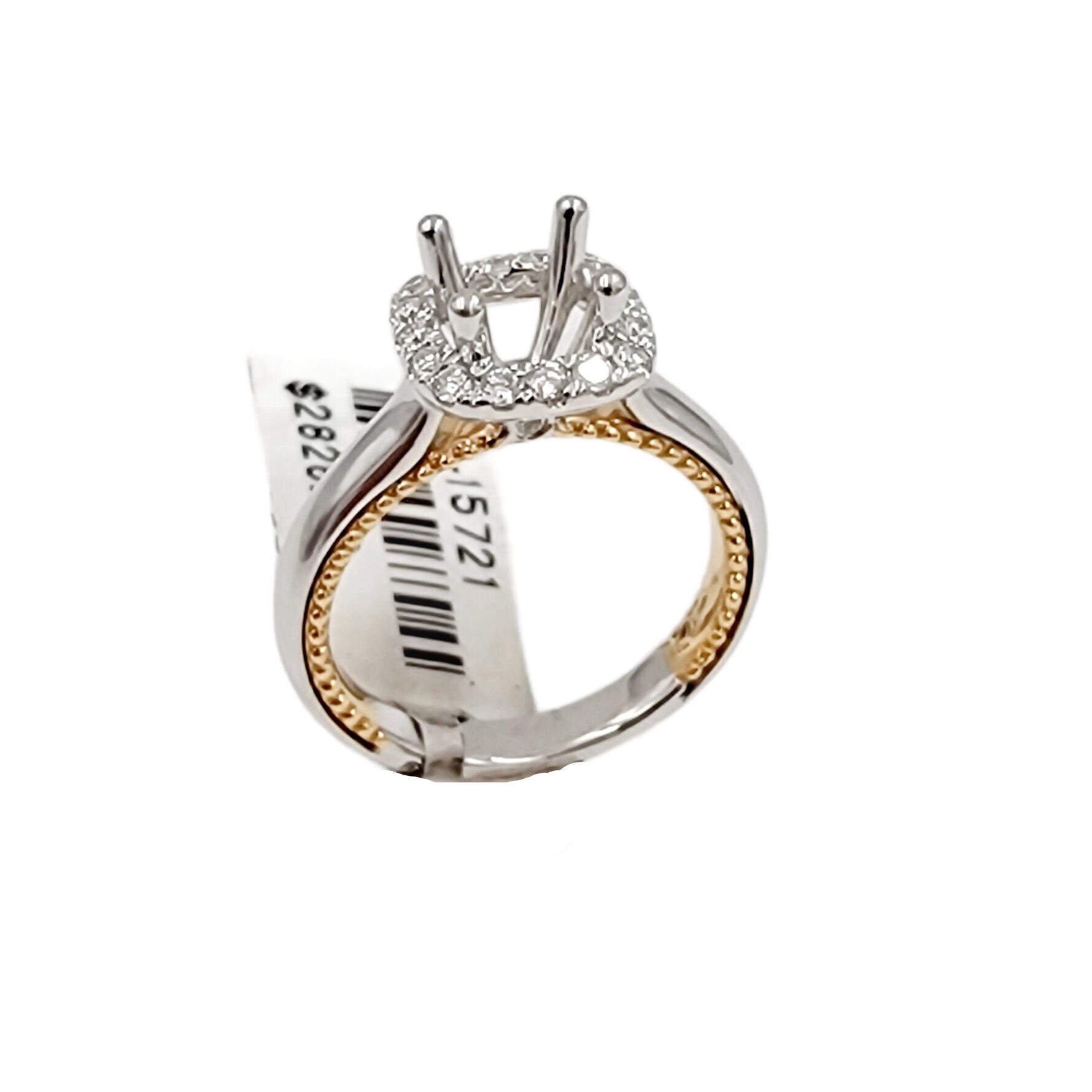 18k Two Tone Semi Mount Ring. White and rose gold
