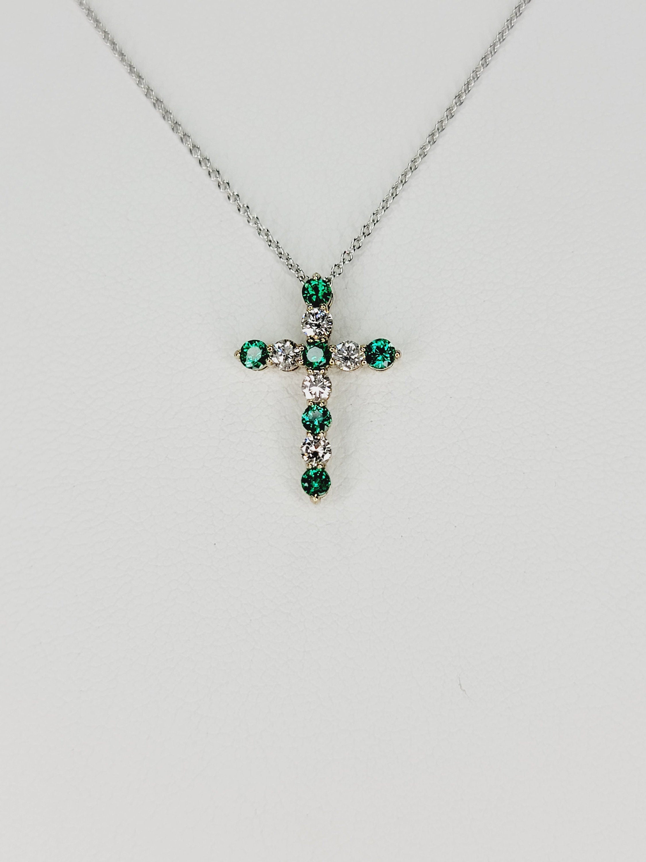 14k emerald diamond cross lady's pendant gift for her, women's fashion