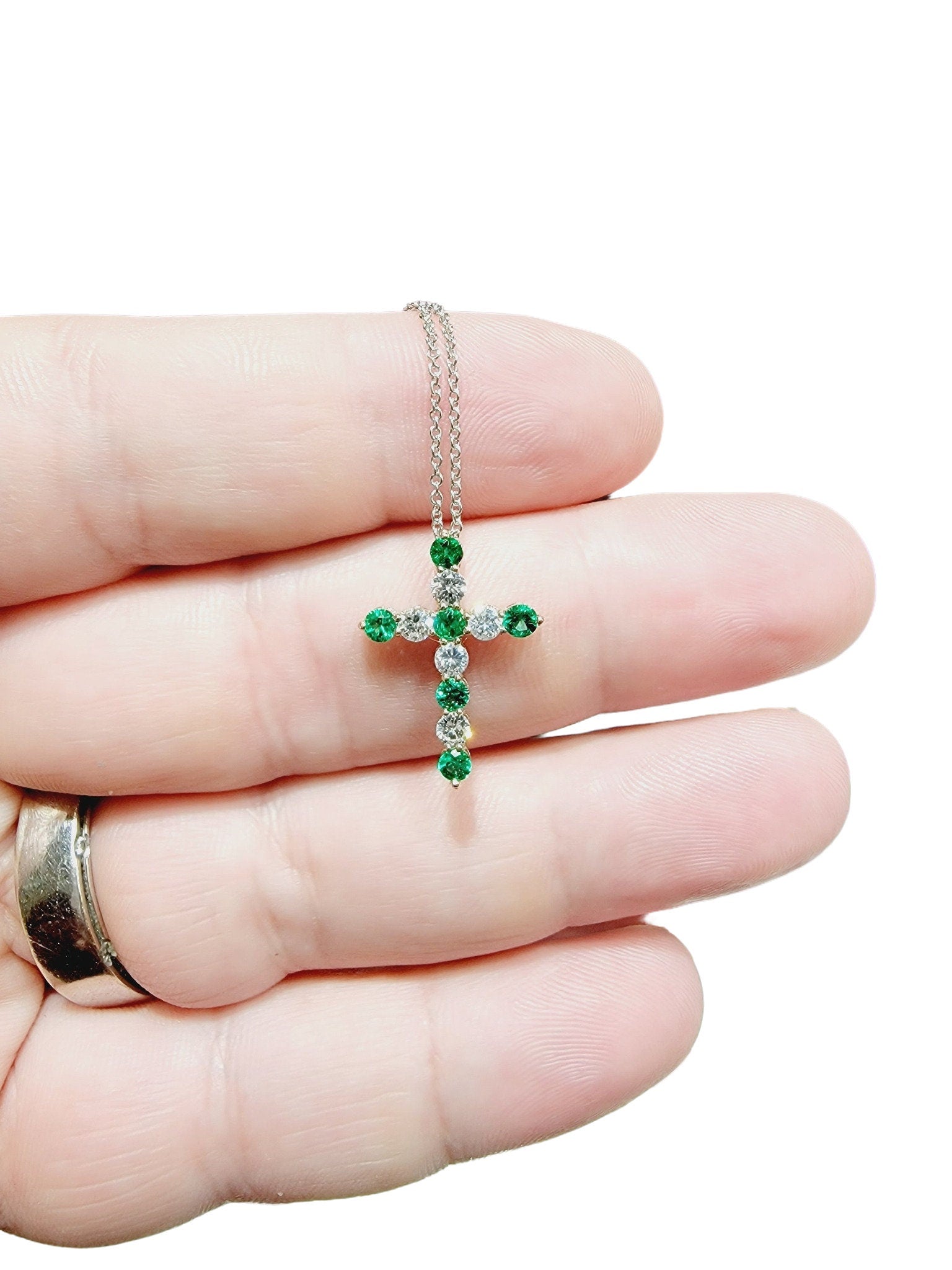 14k emerald diamond cross lady's pendant gift for her, women's fashion