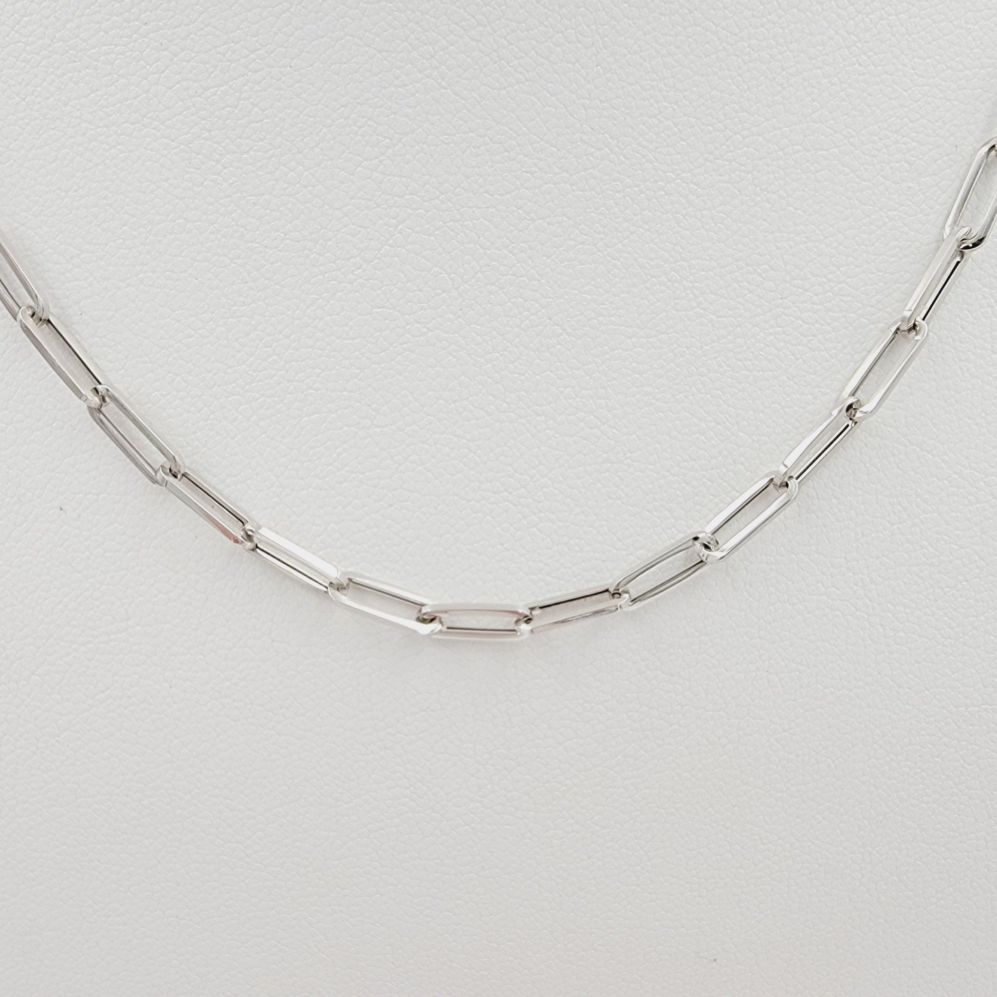 Women's 14k solid white gold paperclip chain necklace,16,20,22 inch.