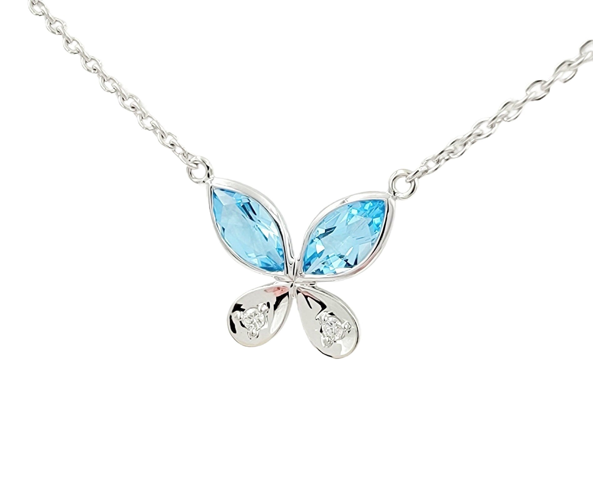 14k white gold women's butterfly pendant necklace , gift for her adjustable necklace