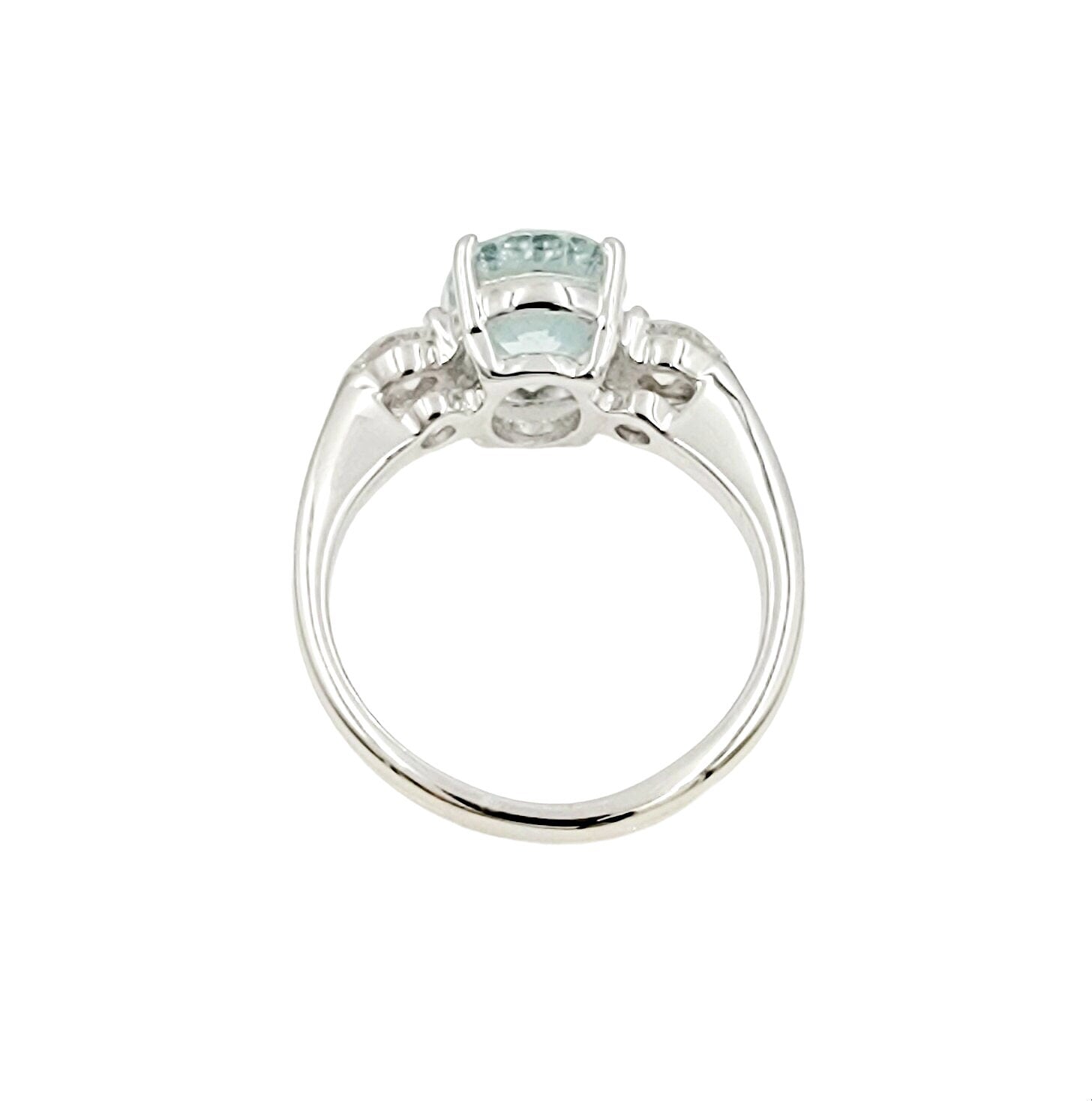 14k white gold diamond ring with auquamarine
