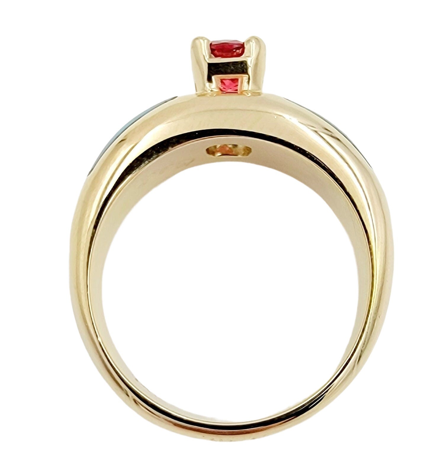 Exquisite 14k Yellow Gold Ruby and Boulder Opal Ring