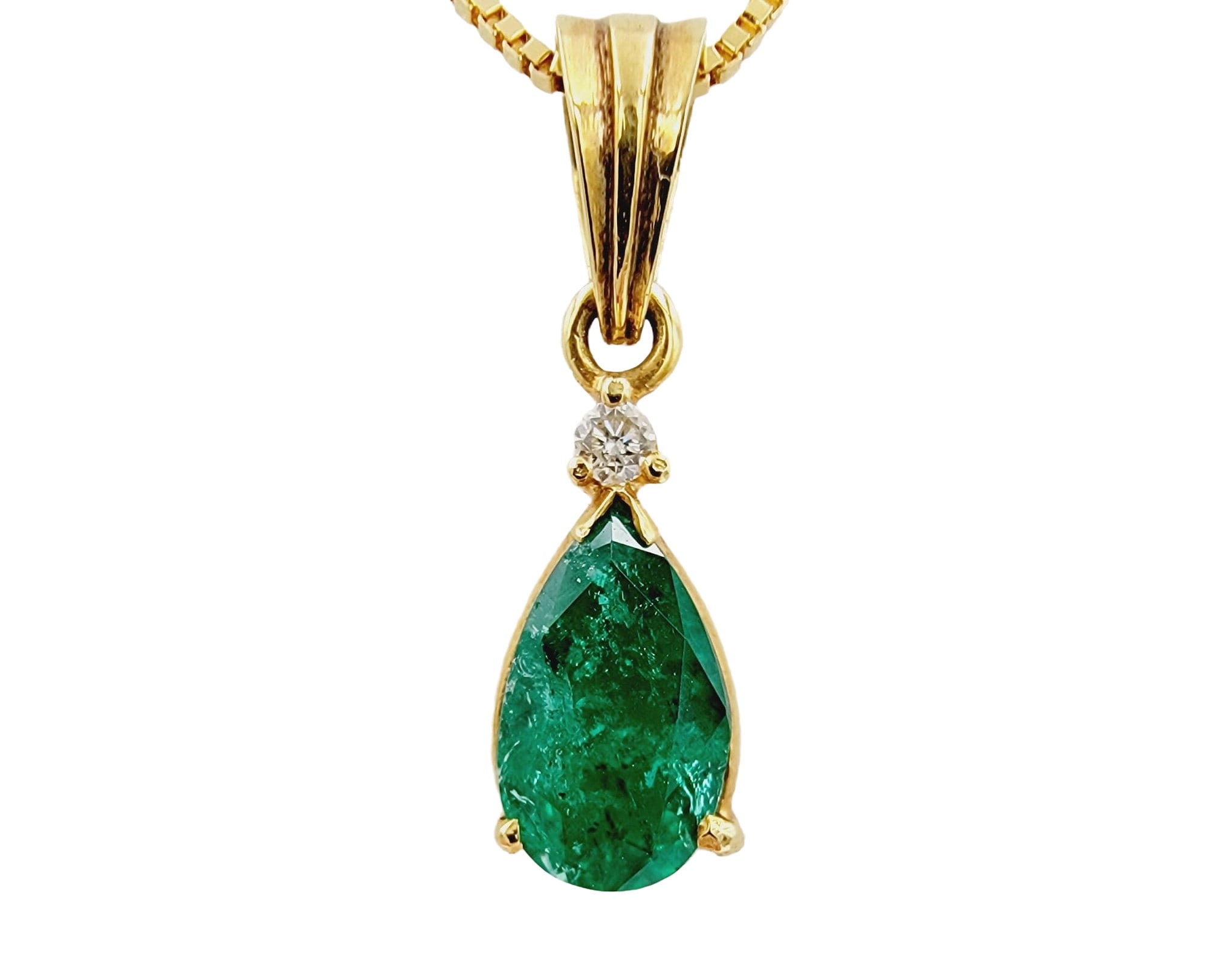18k yellow gold Emerald lady's pendant necklace with emerald tear drop, gift for her