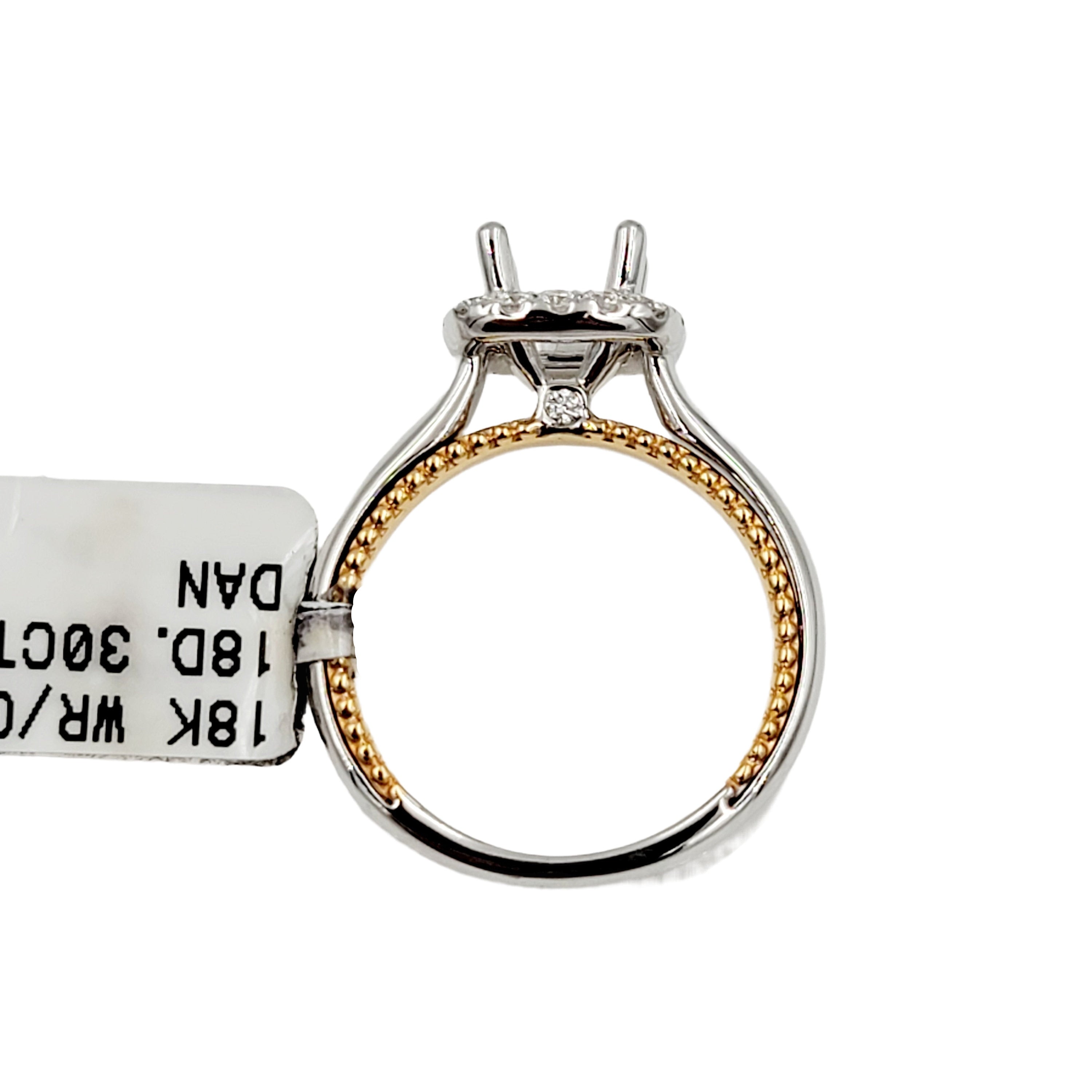 18k Two Tone Semi Mount Ring. White and rose gold