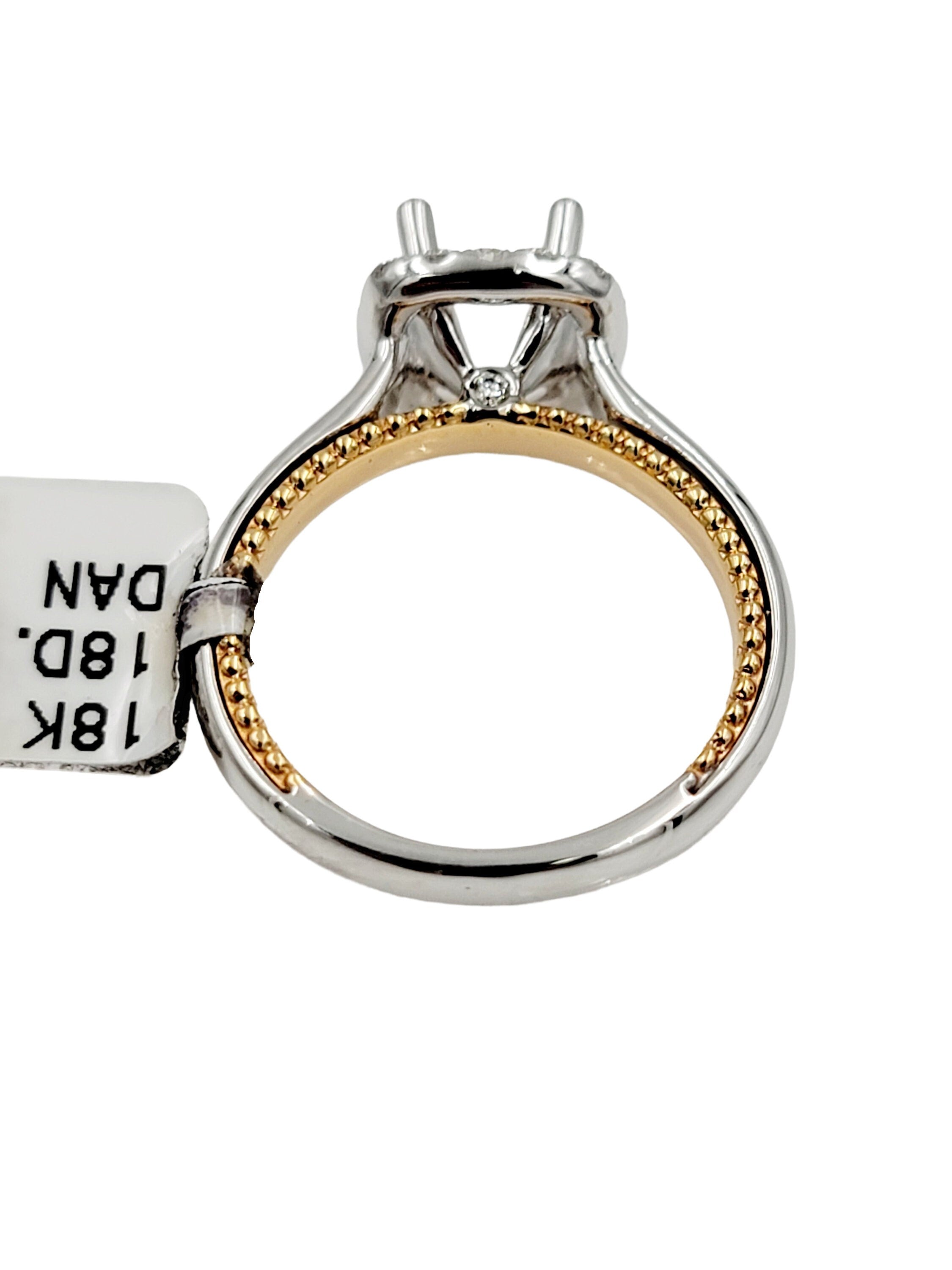 18k Two Tone Semi Mount Ring. White and rose gold
