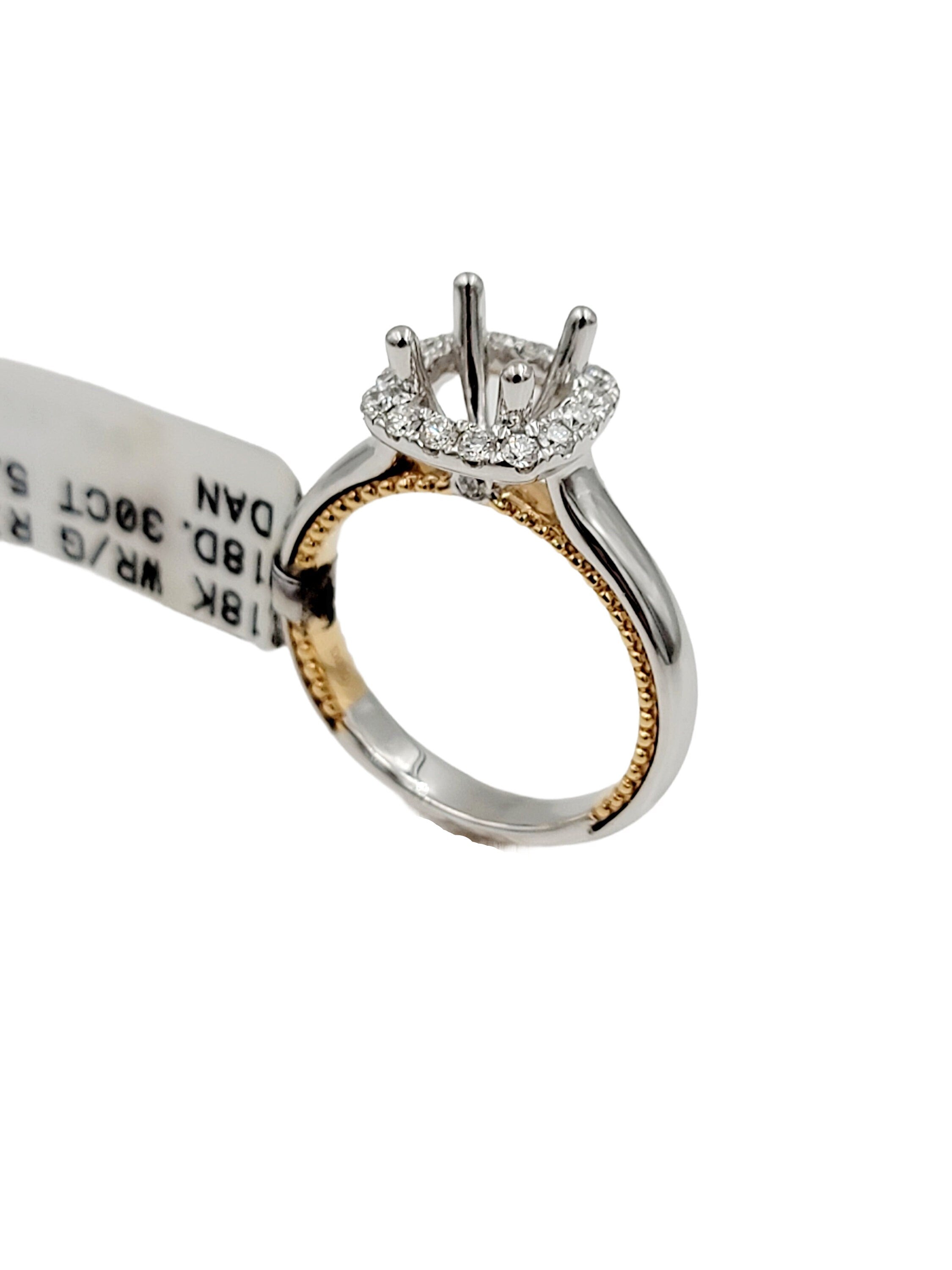18k Two Tone Semi Mount Ring. White and rose gold