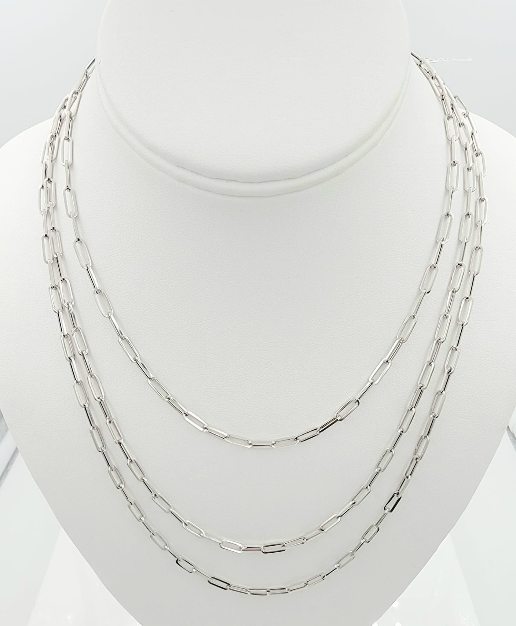 Women's 14k solid white gold paperclip chain necklace,16,20,22 inch.