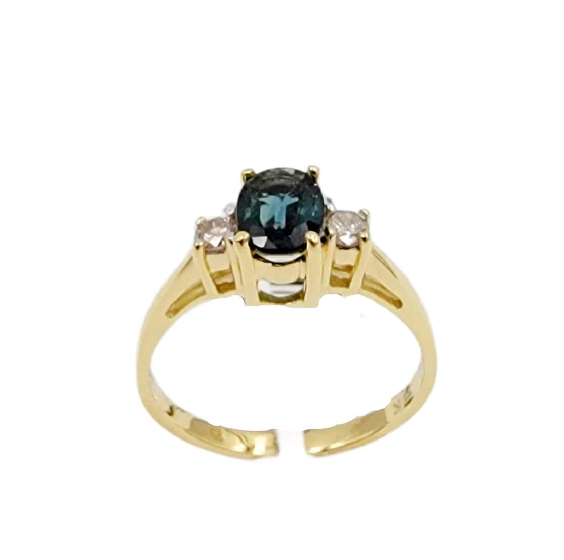 18k Yellow Gold Diamond and Blue Sapphire Ring