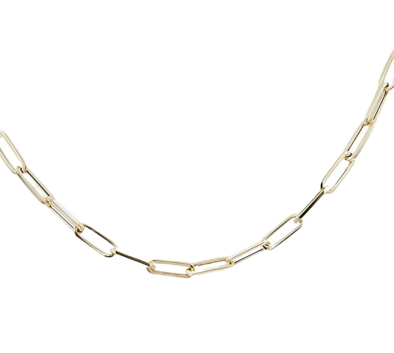 Ladys 14k Paperclip Chain Necklace, 16 Inch Solid Yellow Gold Gift for Her