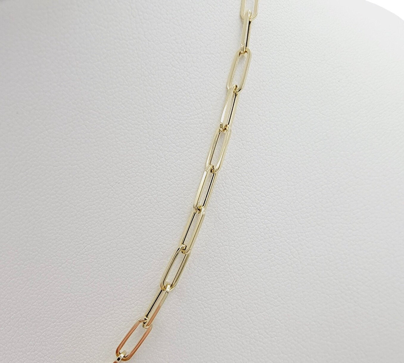 Ladys 14k Paperclip Chain Necklace, 16 Inch Solid Yellow Gold Gift for Her