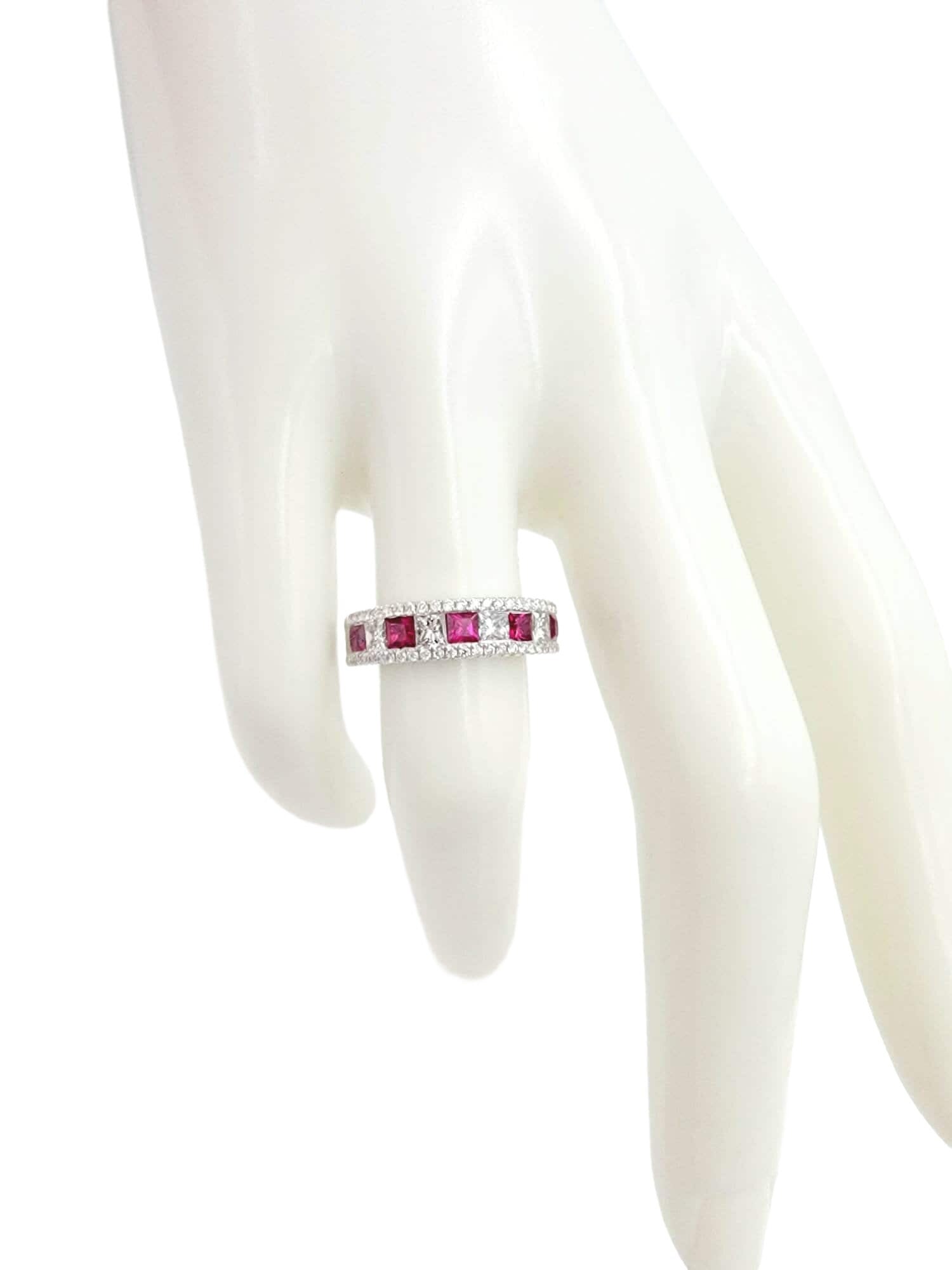 18k white gold Diamond and Ruby Ring, Gift for Her Christmas Ring Jewelry