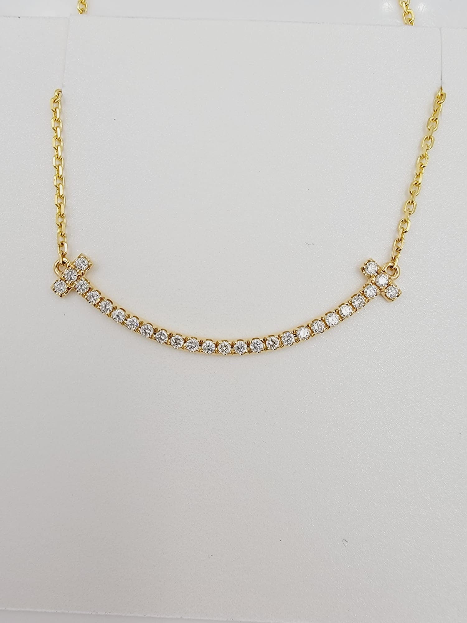 18k Yellow Gold Smile Bar Diamond Necklace Gift For Her