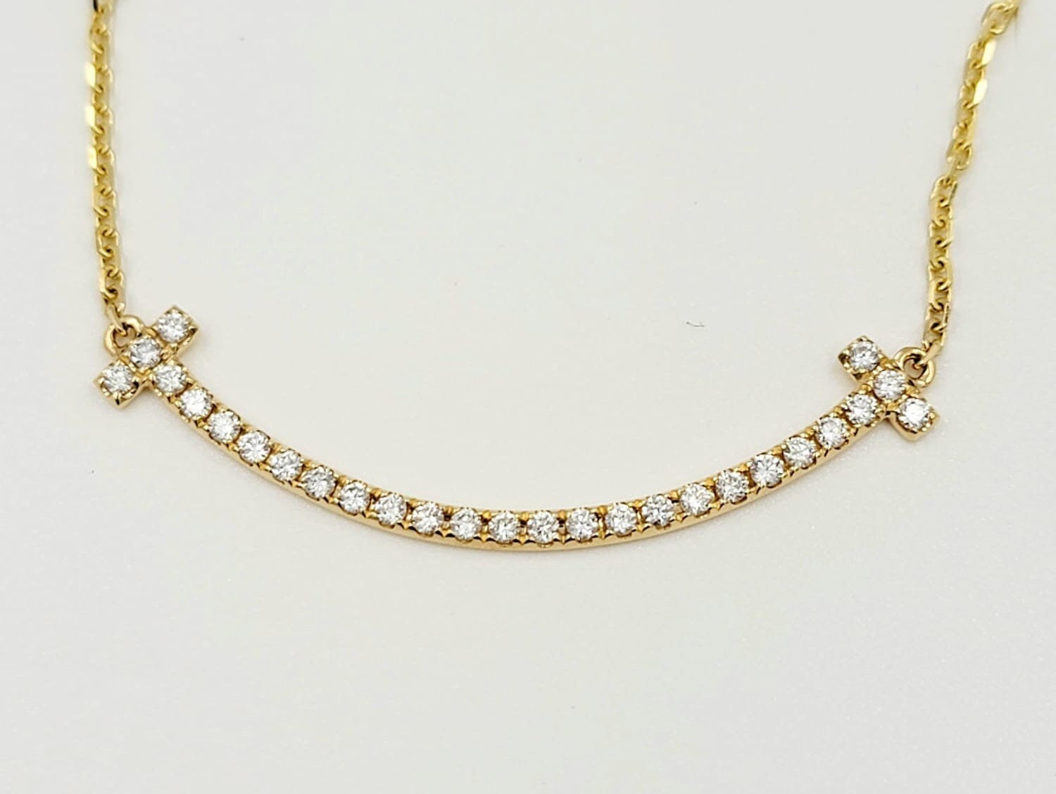 18k Yellow Gold Smile Bar Diamond Necklace Gift For Her