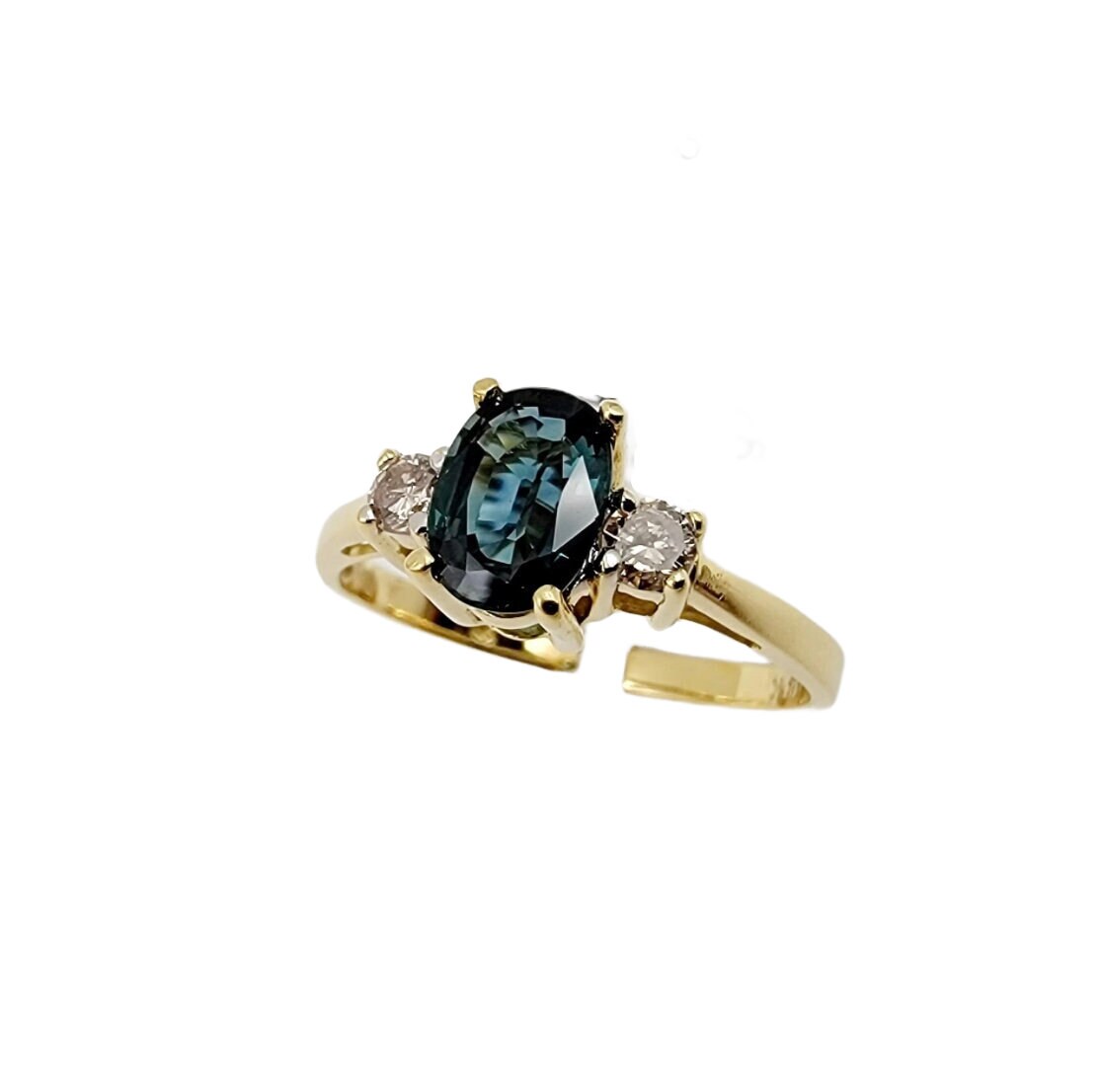 18k Yellow Gold Diamond and Blue Sapphire Ring