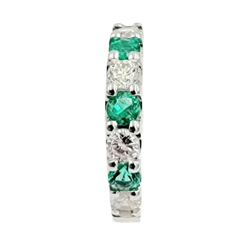 White Gold Diamond and Emerald Ring