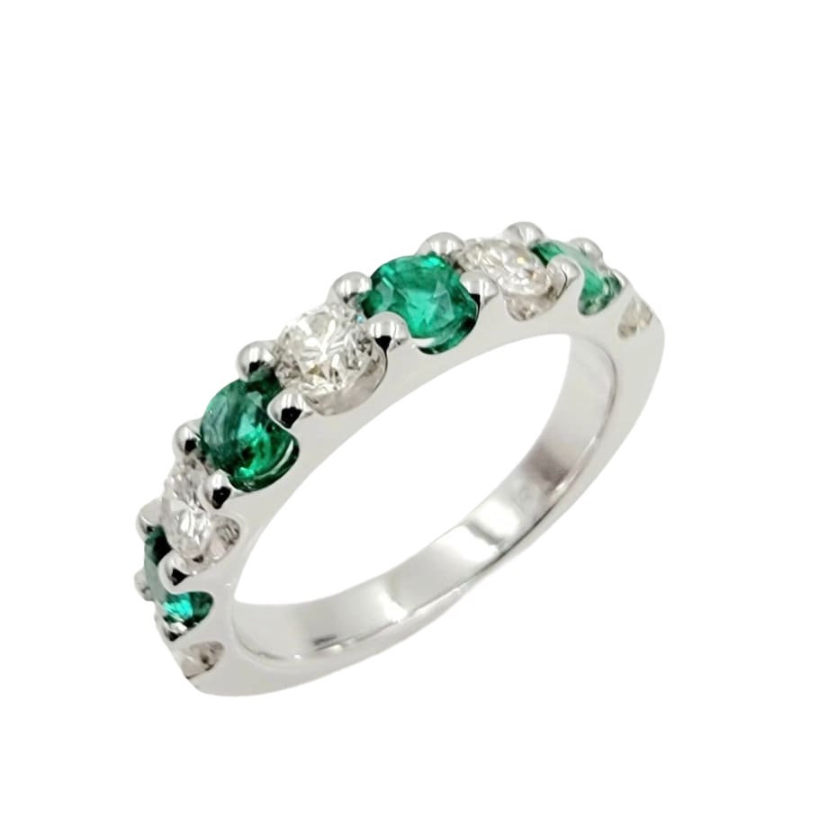 White Gold Diamond and Emerald Ring