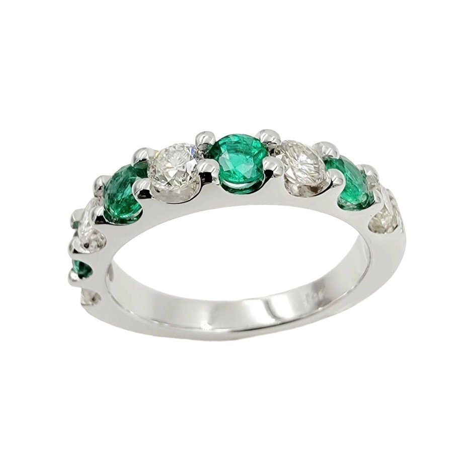 White Gold Diamond and Emerald Ring