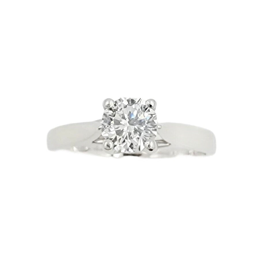 Platinum Solitaire Diamond Ring. Octagon Brilliant Cut Diamond.