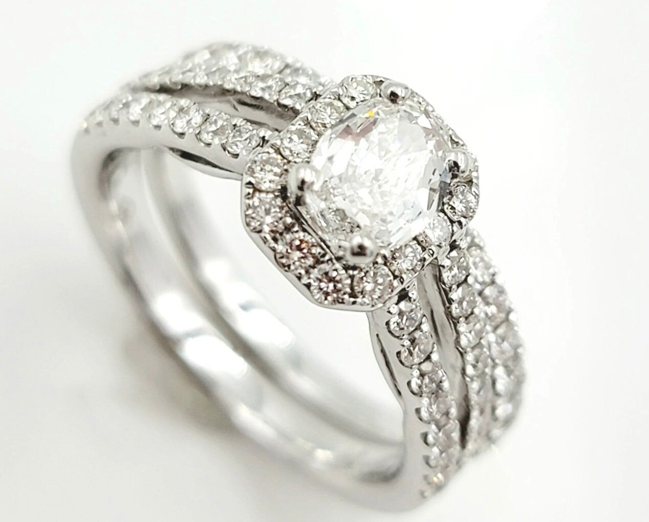 18k white gold diamond wedding set.