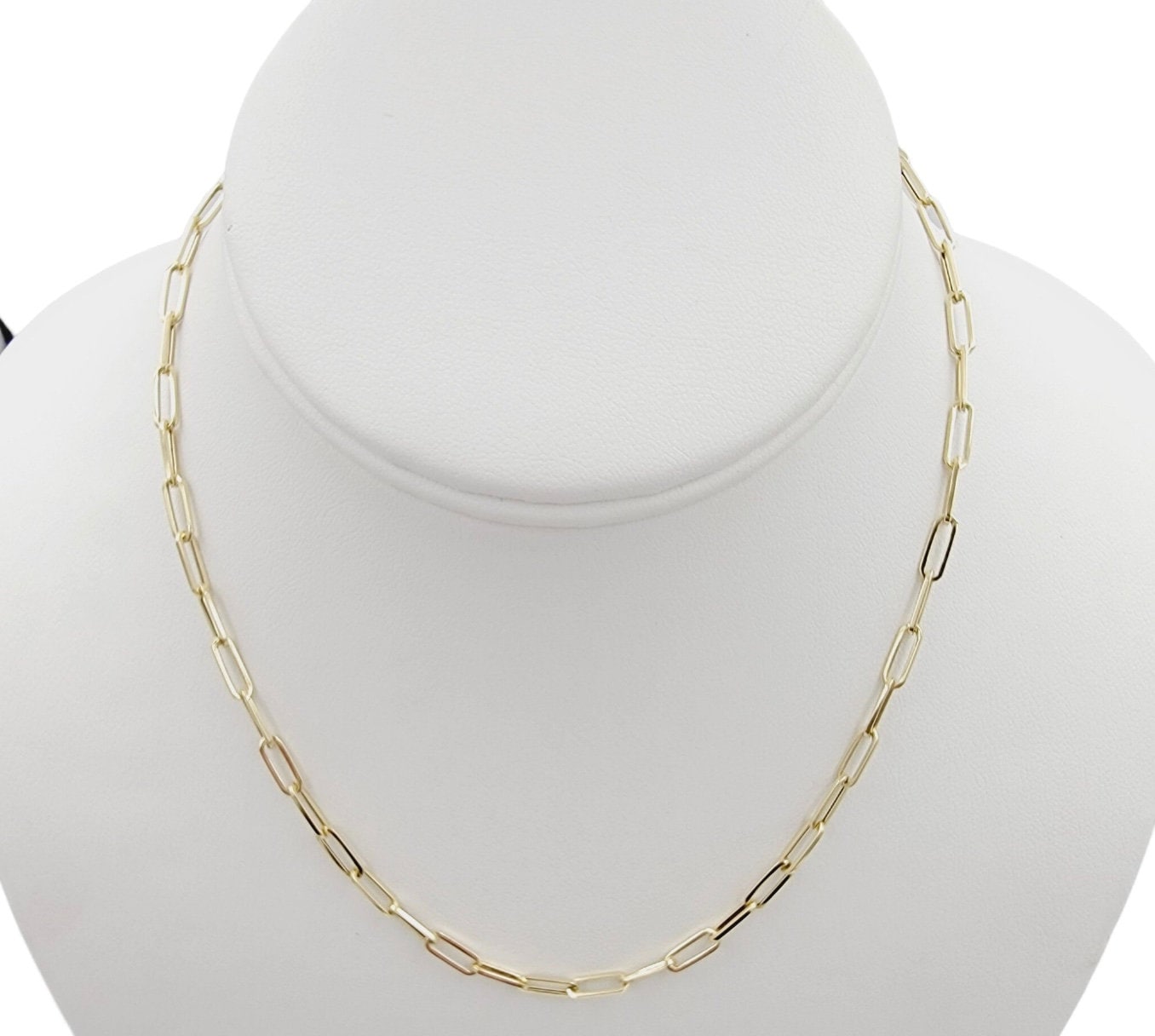 Ladys 14k Paperclip Chain Necklace, 16 Inch Solid Yellow Gold Gift for Her