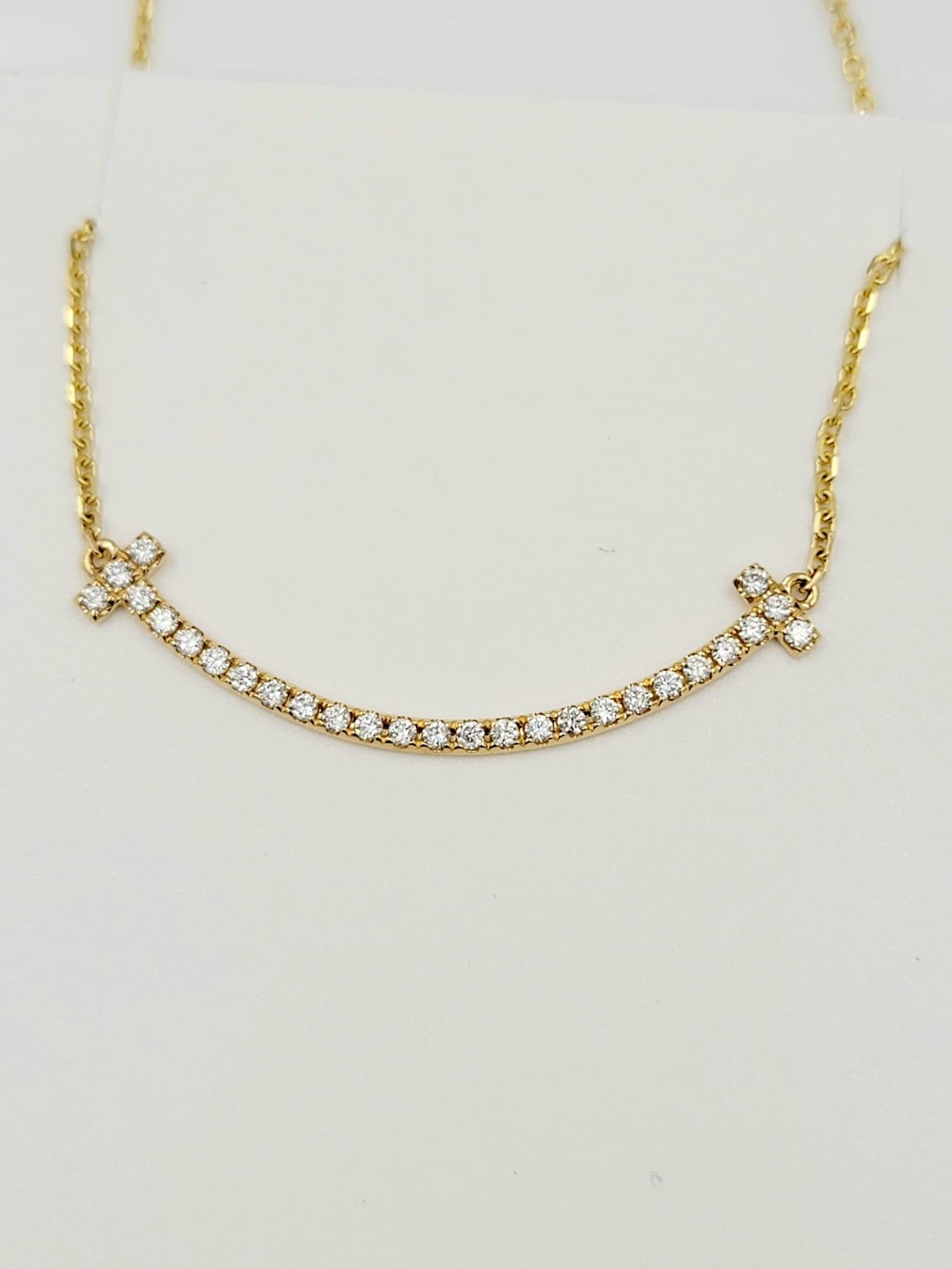 18k Yellow Gold Smile Bar Diamond Necklace Gift For Her